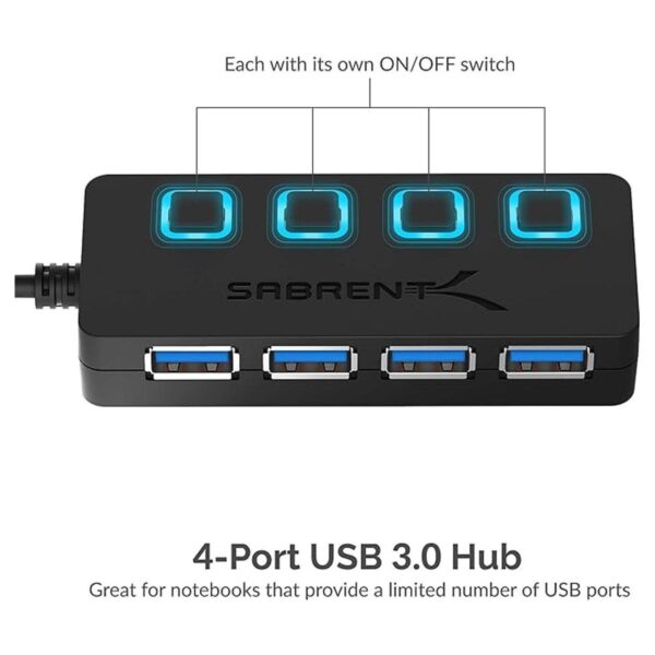 Sabrent USB de 4 puertos 3.0 Hub con interruptores_3