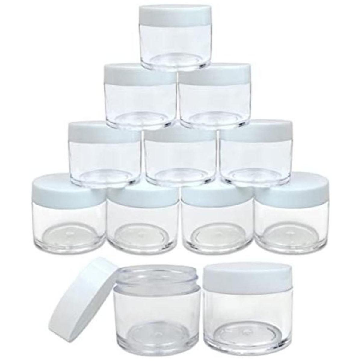 Tarros transparentes Beauticom con tapas blancas 12