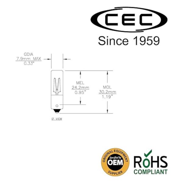 CEC Industries Bombillas de 120 MB 120 V 3 W forma_2