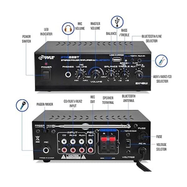 Pyle Home Mini Amplificador de potencia estéreo 2 x 40_2