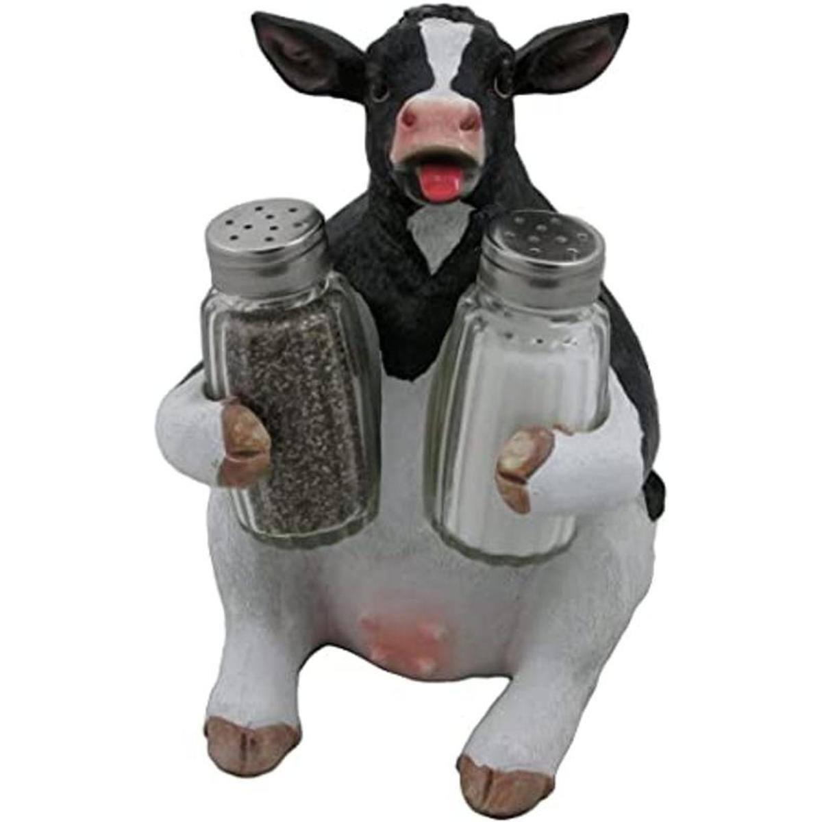 Holstein cow Juego de salero y pimentero con soporte