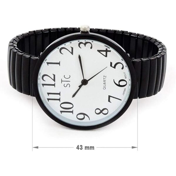 STC Reloj negro súper grande con banda elástica para la_2