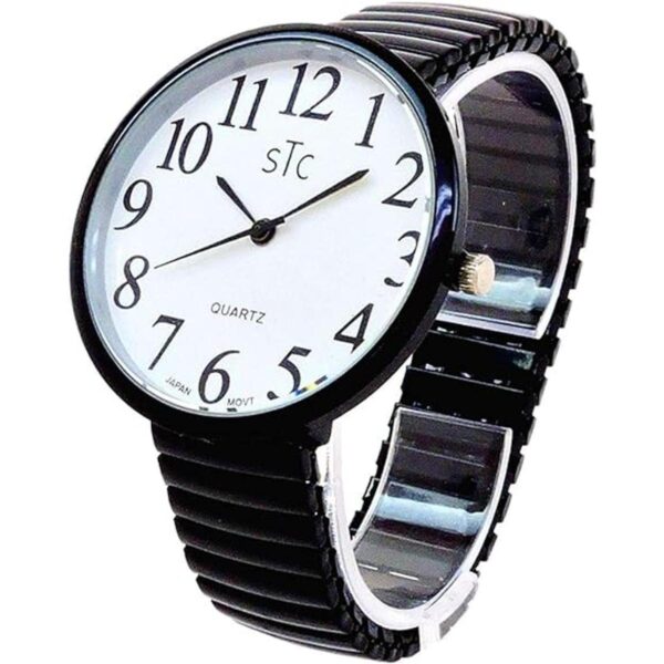 STC Reloj negro súper grande con banda elástica para la_1