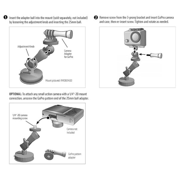 Arkon 25 mm Giro Ball para GoPro hero3 32 Prong lateral_3