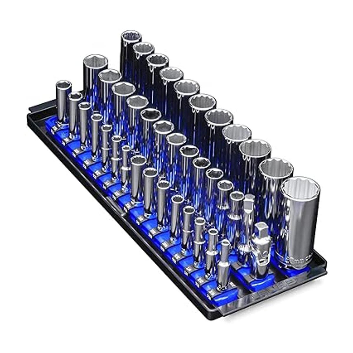 Bandeja organizadora con 3 rieles para llaves de vaso de