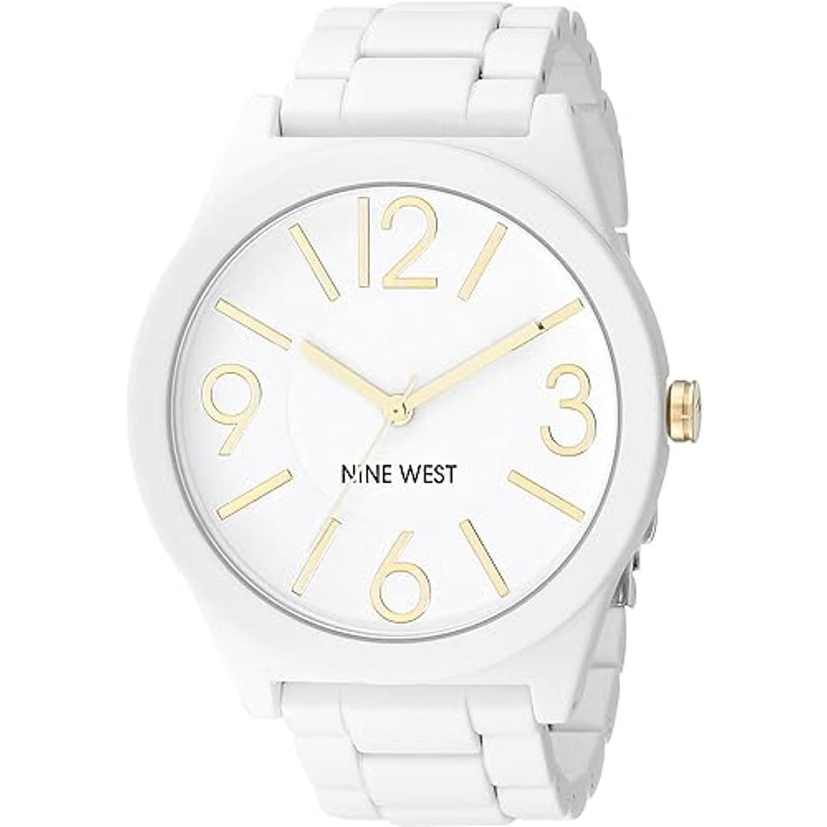 Nine West Reloj pulsera de goma blanco mate NW1678WTWT