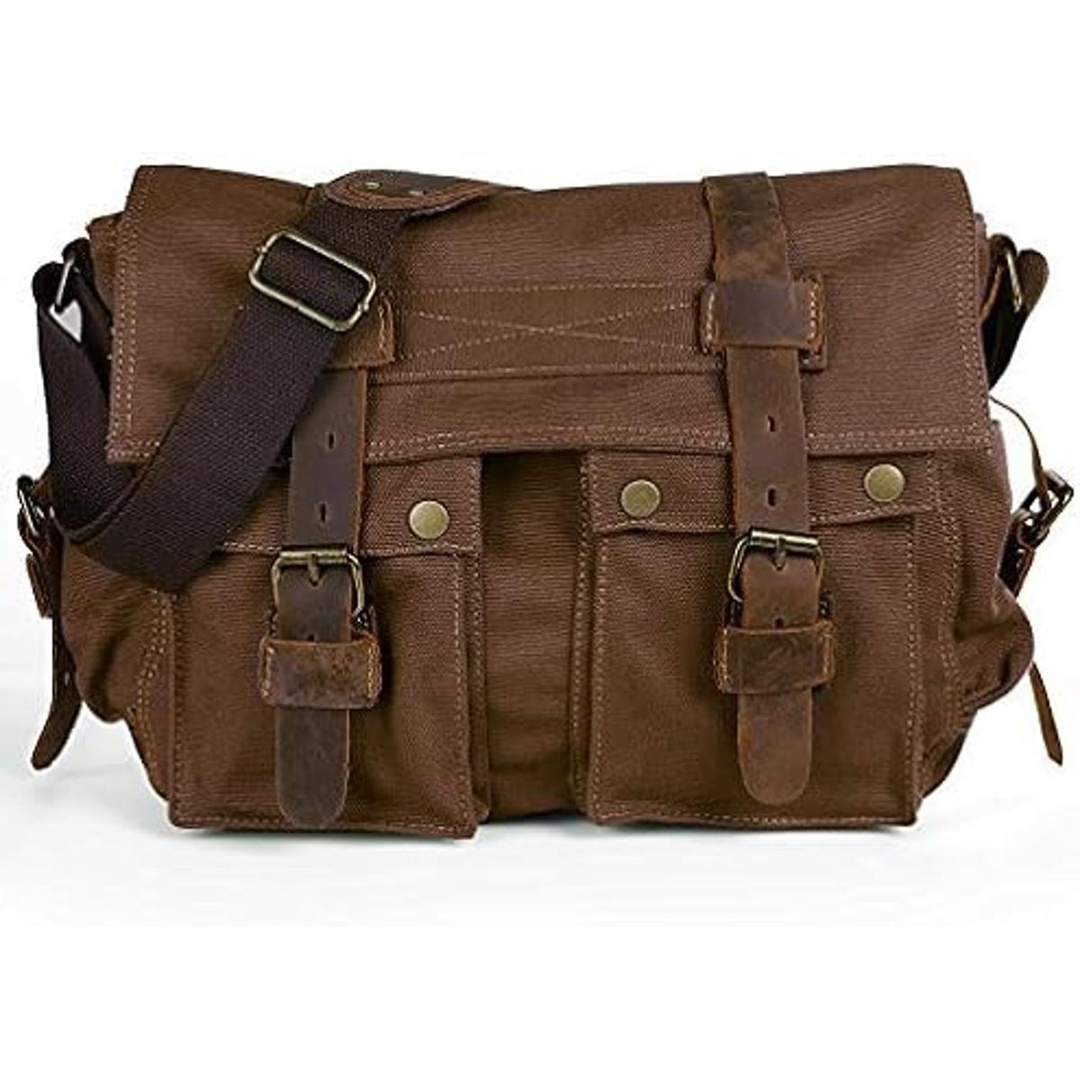 Peacechaos morral de cuero y lona para computadora
