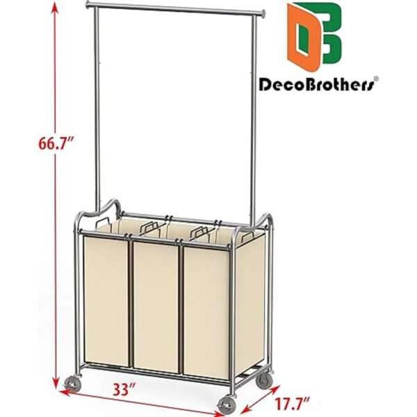 DecoBros Carrito clasificador de lavandería de 3 bolsas_2
