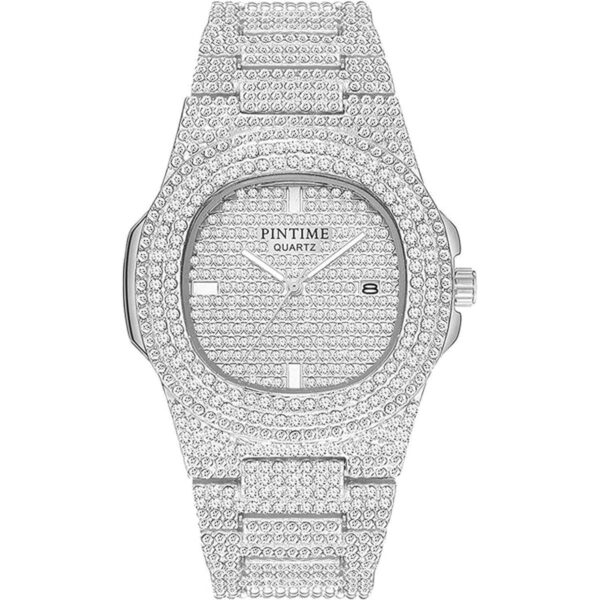 Relojes unisex de lujo con diamantes completos y plata y_1