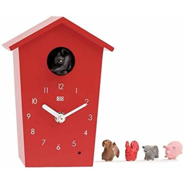 KOOKOO AnimalHouse rojo pequeño reloj de cuco con 5_1