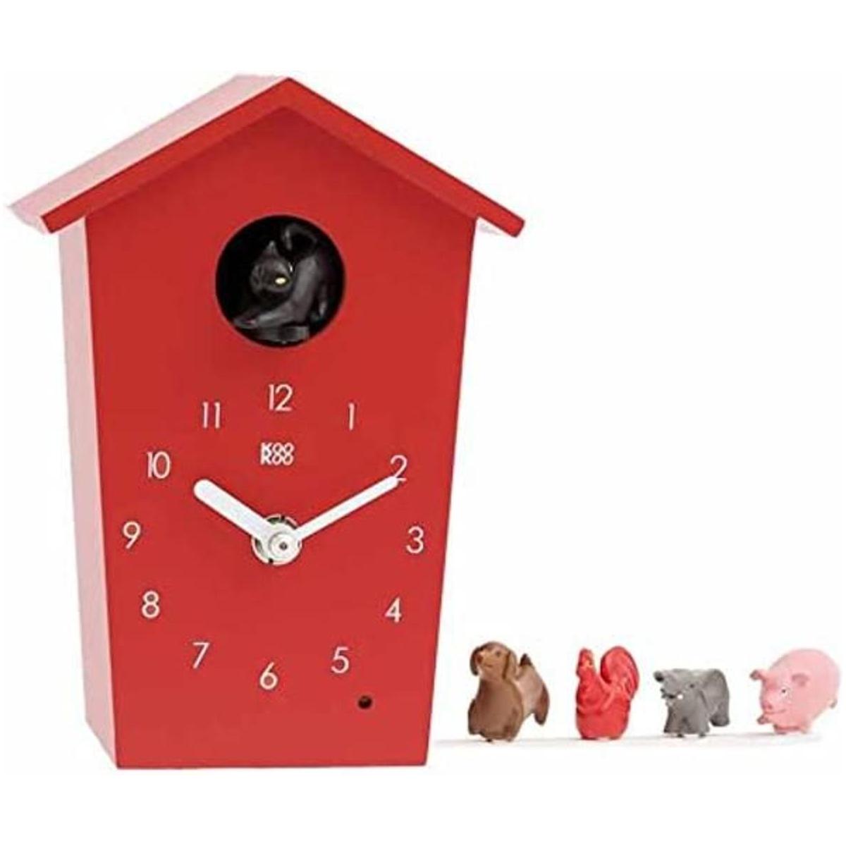 KOOKOO AnimalHouse rojo pequeño reloj de cuco con 5