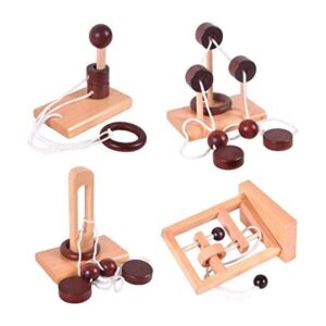 Kingou Juego de 4 de rompecabezas de madera clásica cuerda_1
