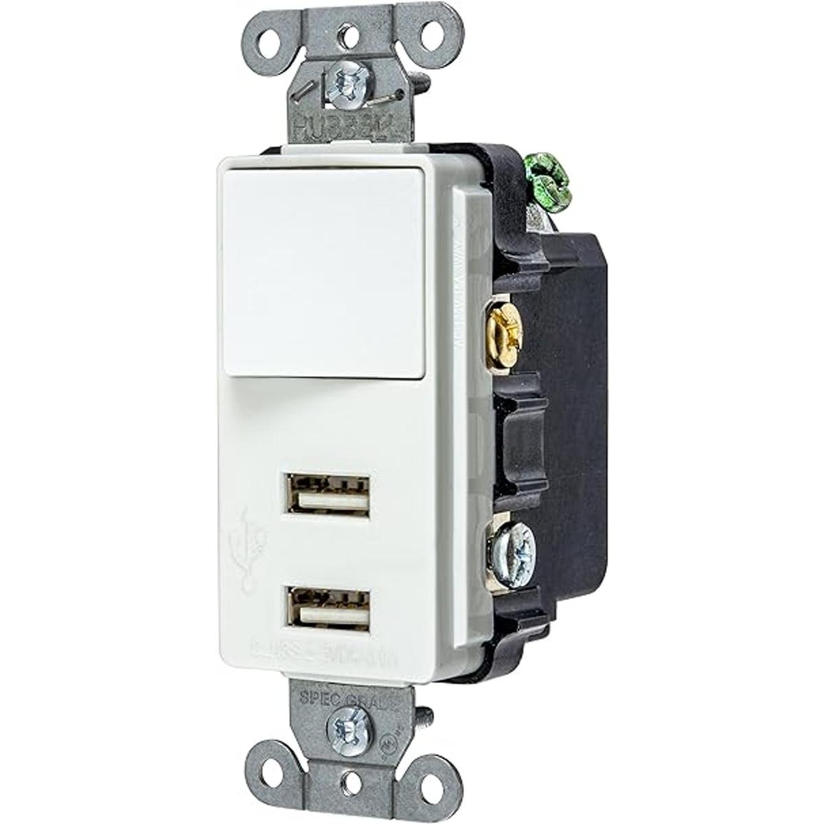 Bryant Electric USBB102W 15 Amp 125V Decorator USB Switch