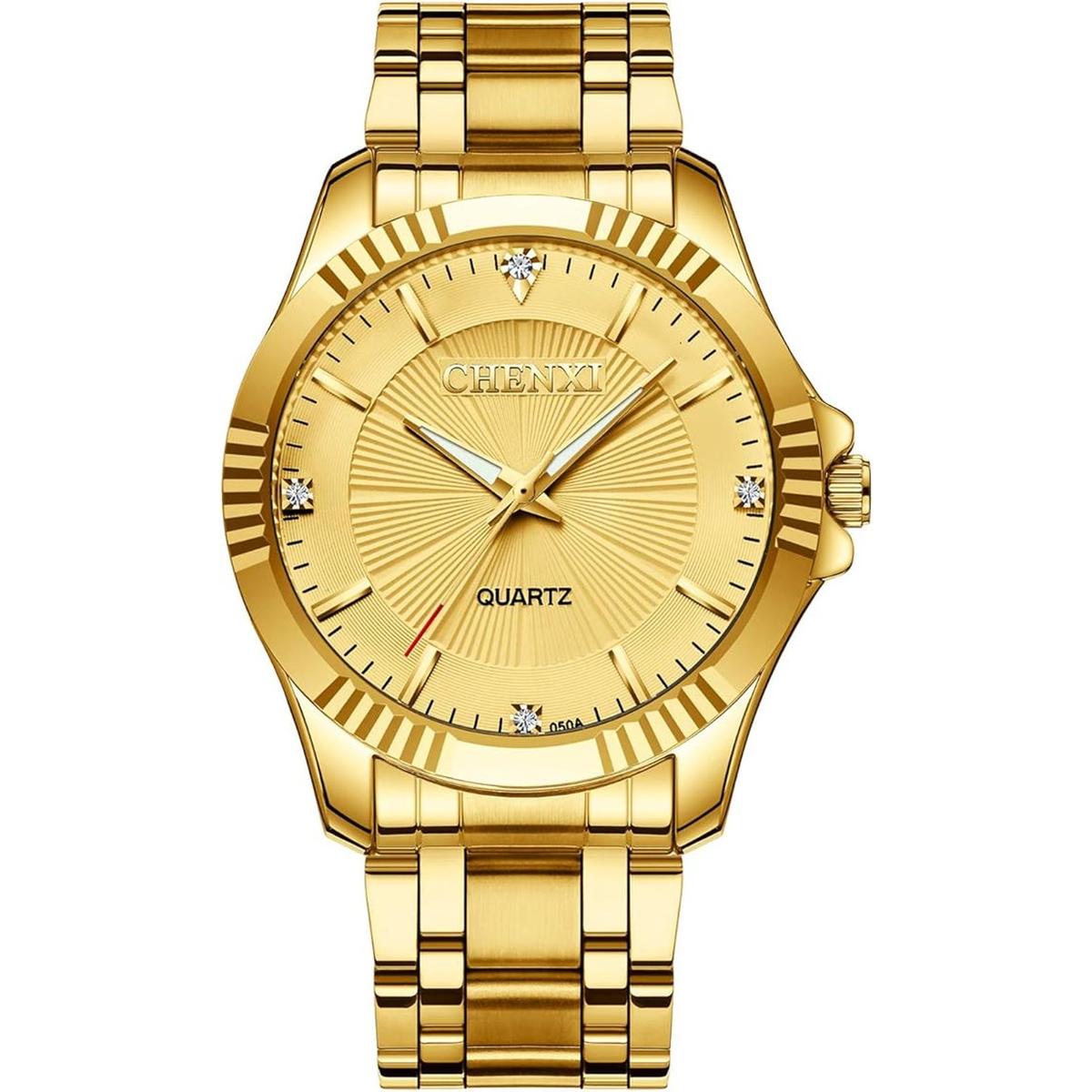 Reloj de acero inóxidable dorado con cristales estilo