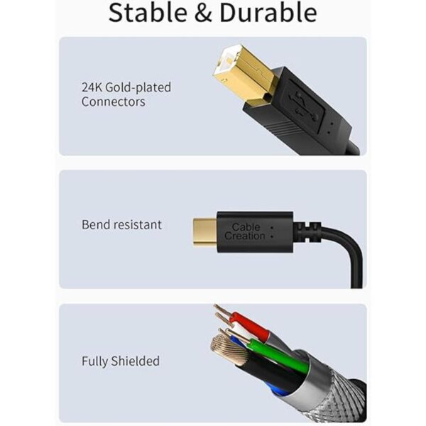 Cable de impresora USB B a USB C de 6.6 pies cable de_5