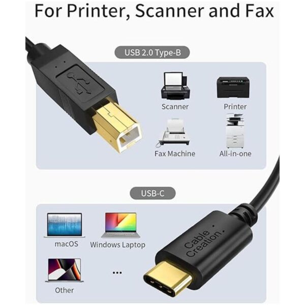 Cable de impresora USB B a USB C de 6.6 pies cable de_6