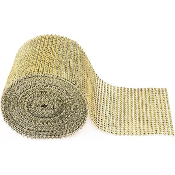 Gold Diamond Sparkling Rhinestone Mesh Ribbon for Event
