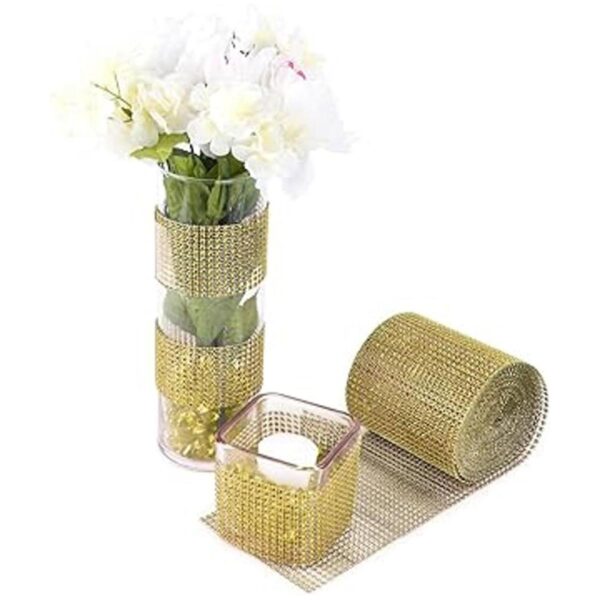 Gold Diamond Sparkling Rhinestone Mesh Ribbon for Event