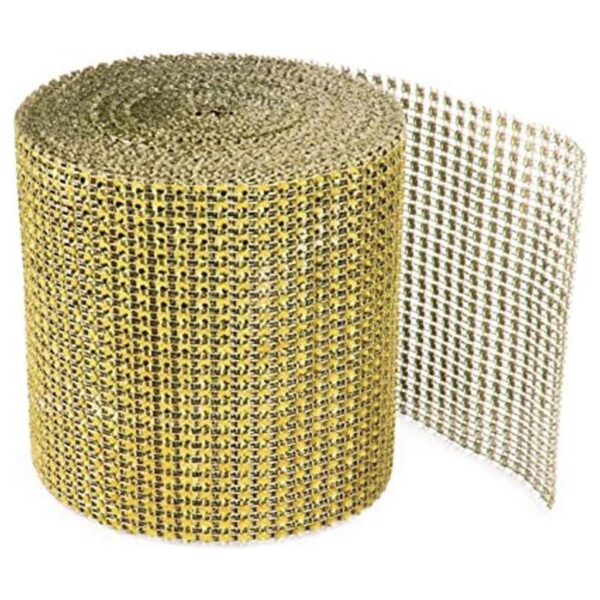 Gold Diamond Sparkling Rhinestone Mesh Ribbon for Event