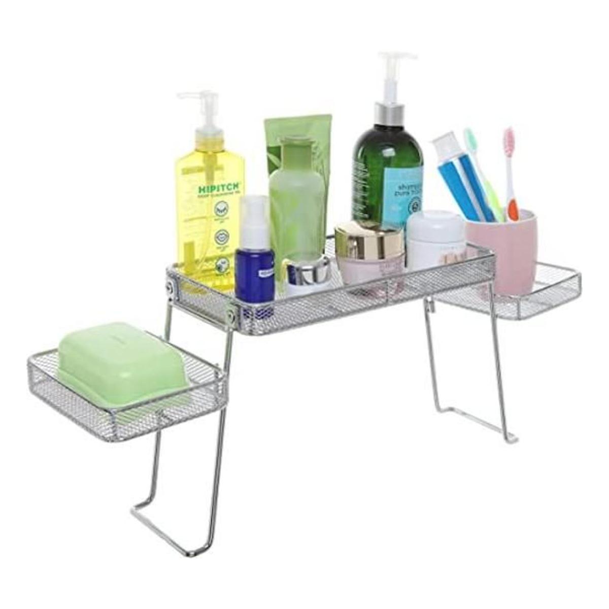 MyGift Chrome Plated Metal Over The Sink Organizer with 3