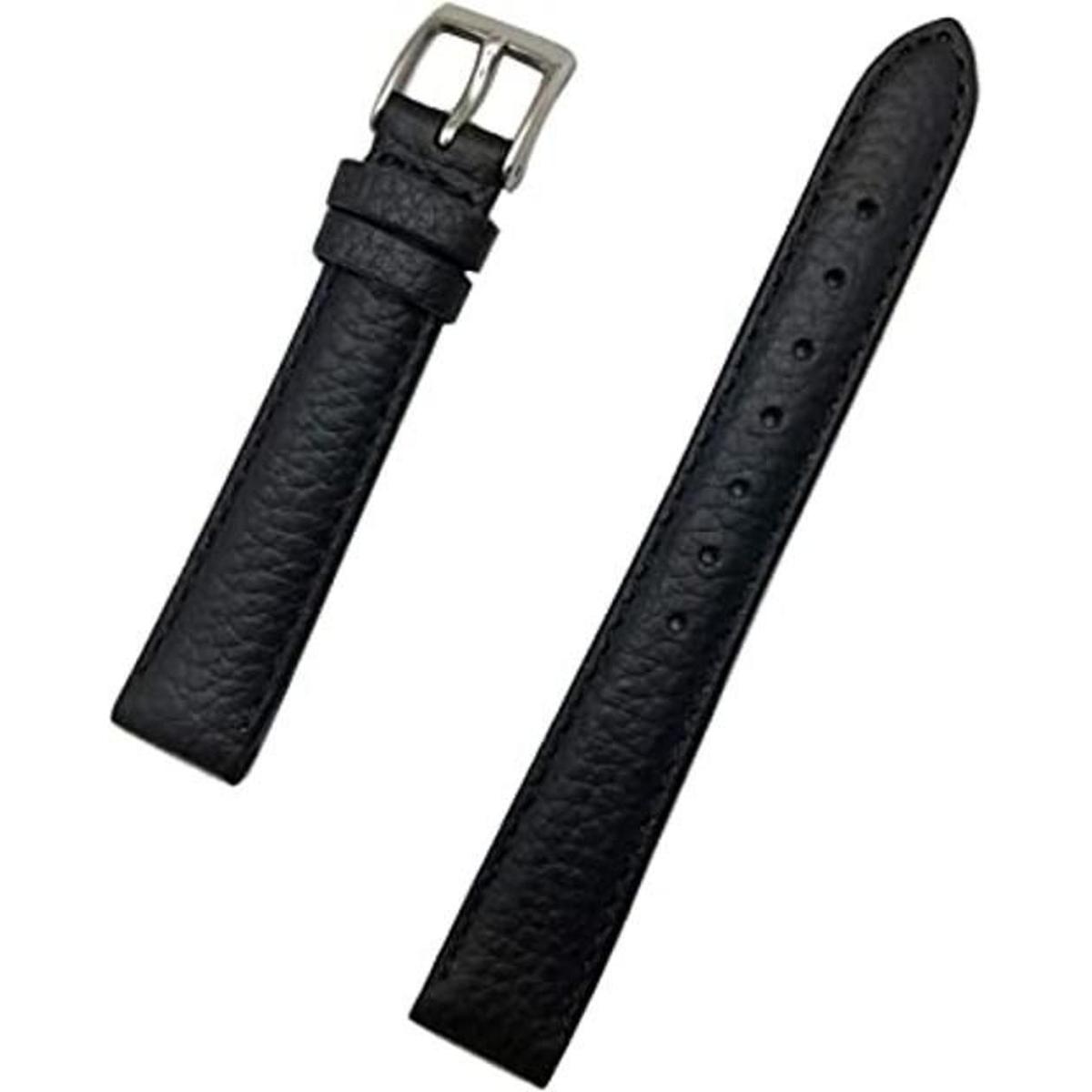Correa de reloj de cuero genuino negro de 0.551 in