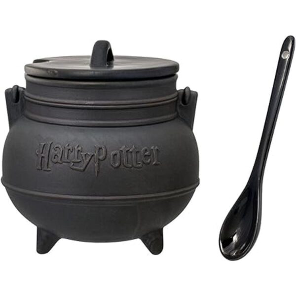 Tazón de cerámica para sopa con forma de caldero negro de