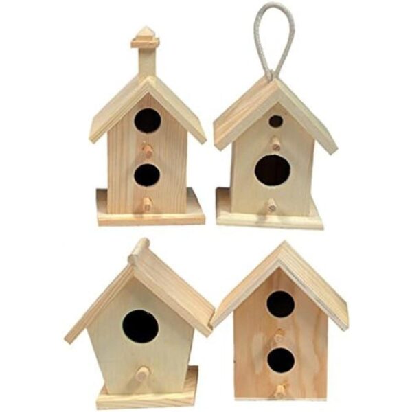Creative Hobbies Mini 4 Inch Tall Birdhouse Set of 4