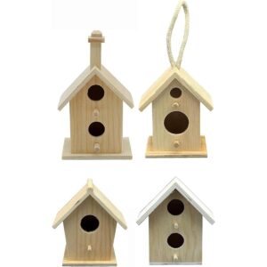 Creative Hobbies Mini 4 Inch Tall Birdhouse Set of 4