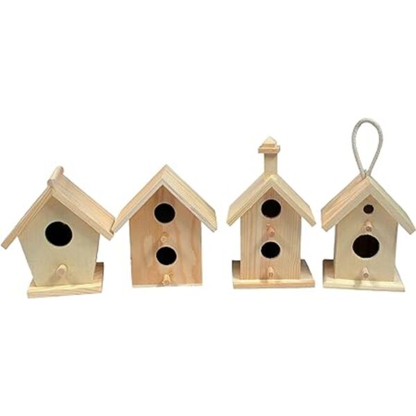 Creative Hobbies Mini 4 Inch Tall Birdhouse Set of 4