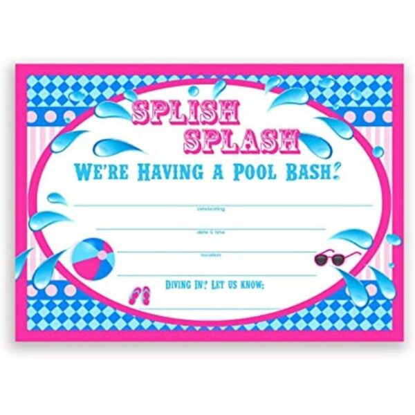 Splish Splash piscina invitaciones a fiesta rosa 10_1