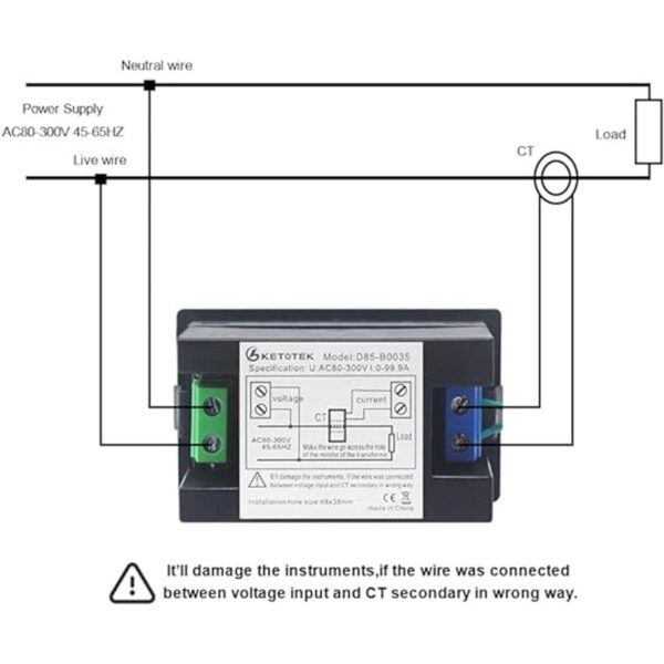 KETOTEK Amperímetro digital Voltímetro AC 80V300V 100A