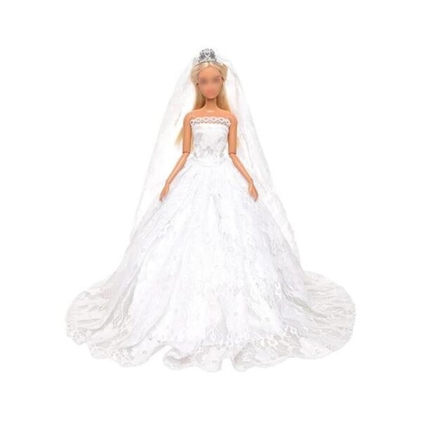 BARWA Vestido de novia blanco con velo y princesa rosa