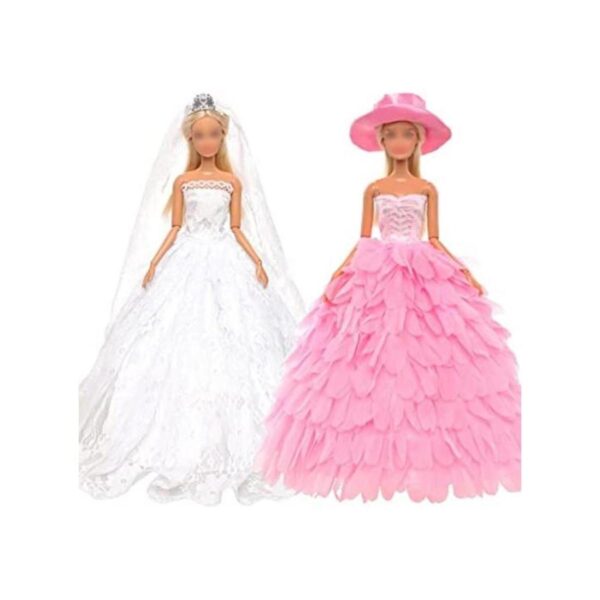 BARWA Vestido de novia blanco con velo y princesa rosa