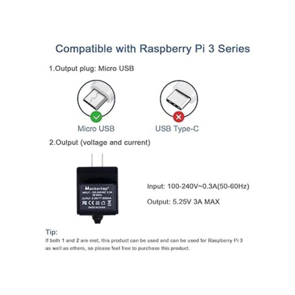 Mackertop 5.25 V 3 A Cargador Micro USB AC Adapter for HP_3