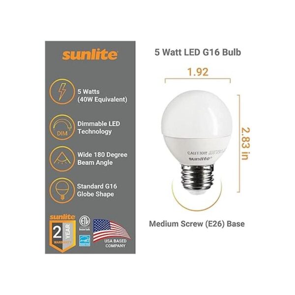 Sunlite Bombilla LED G16 Globe de 5 W equivalente a 40
