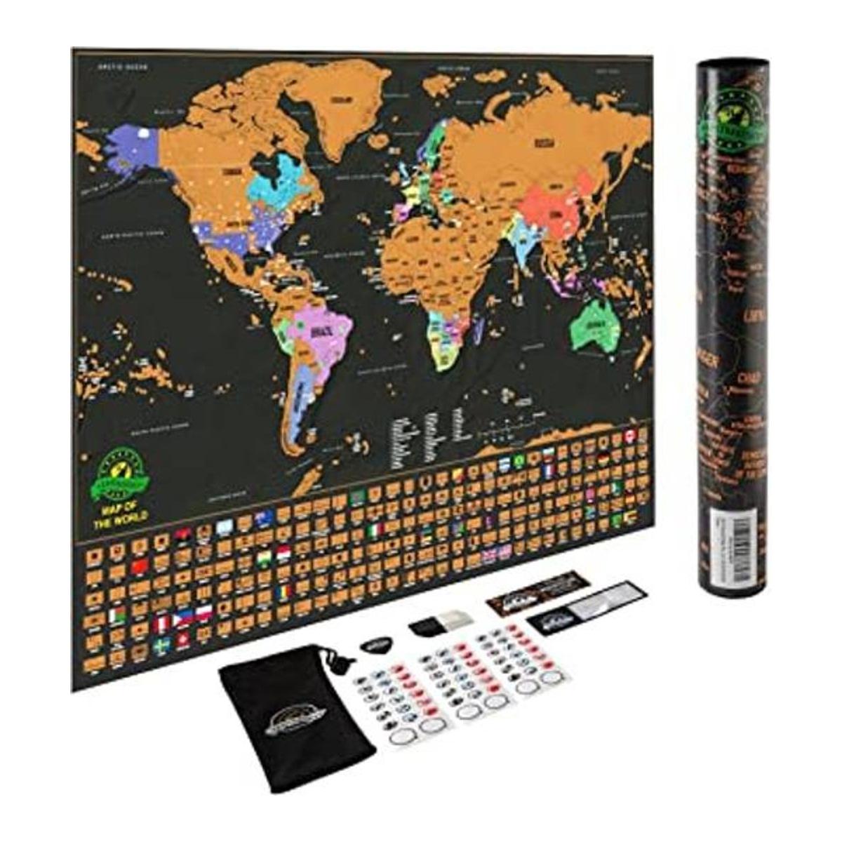 Póster de mapa del mundo para raspar con los estados de