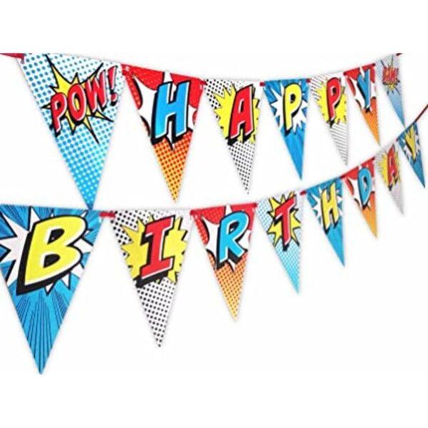 Banderín de Superhéroe Feliz cumpleaños rojo_1