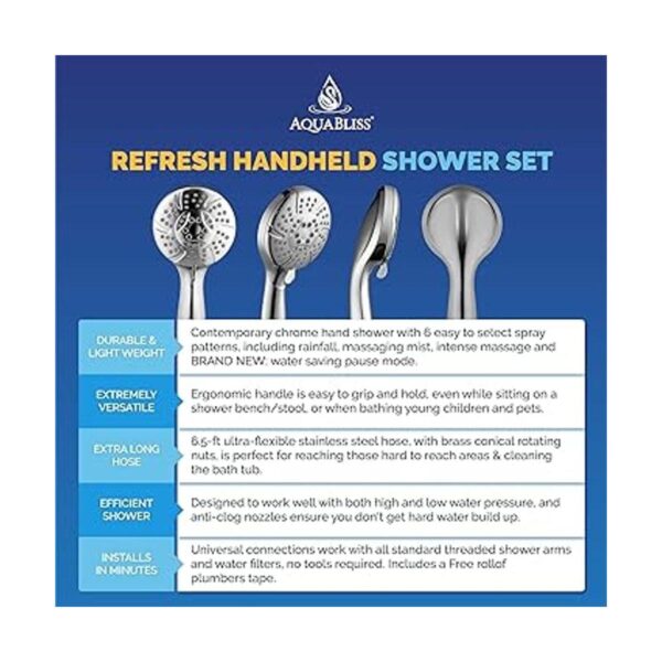 Regadera de mano Aquabliss alta presión 6 configuraciones