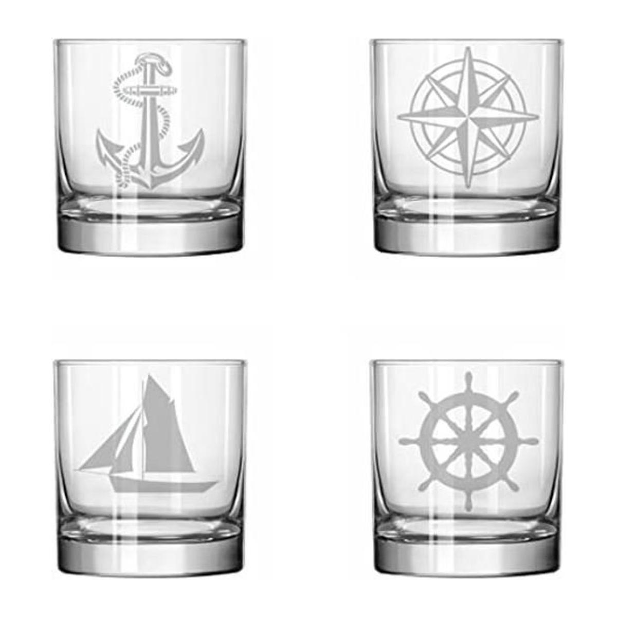 Conjunto de 4 Vidrio 11 Oz Rocas whisky Highball Brújula