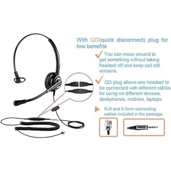 Auriculares de teléfono con conector RJ9 y conector de_2