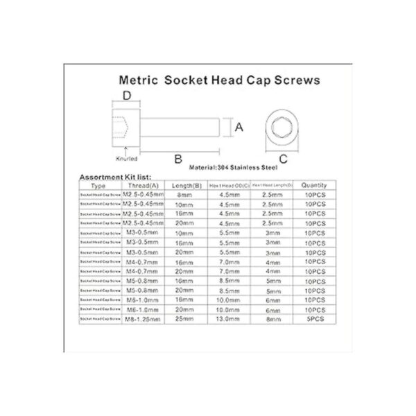 HVAZI 135 piezas métricas M2.5 M3 M4 M5 M6 M8 304 de acero_2