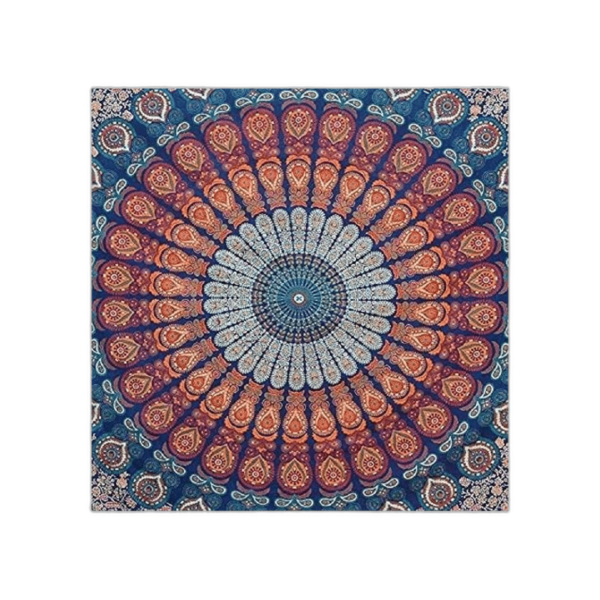 Tapiz hippie indio bohemio psicodélico azul dorado pavo_1