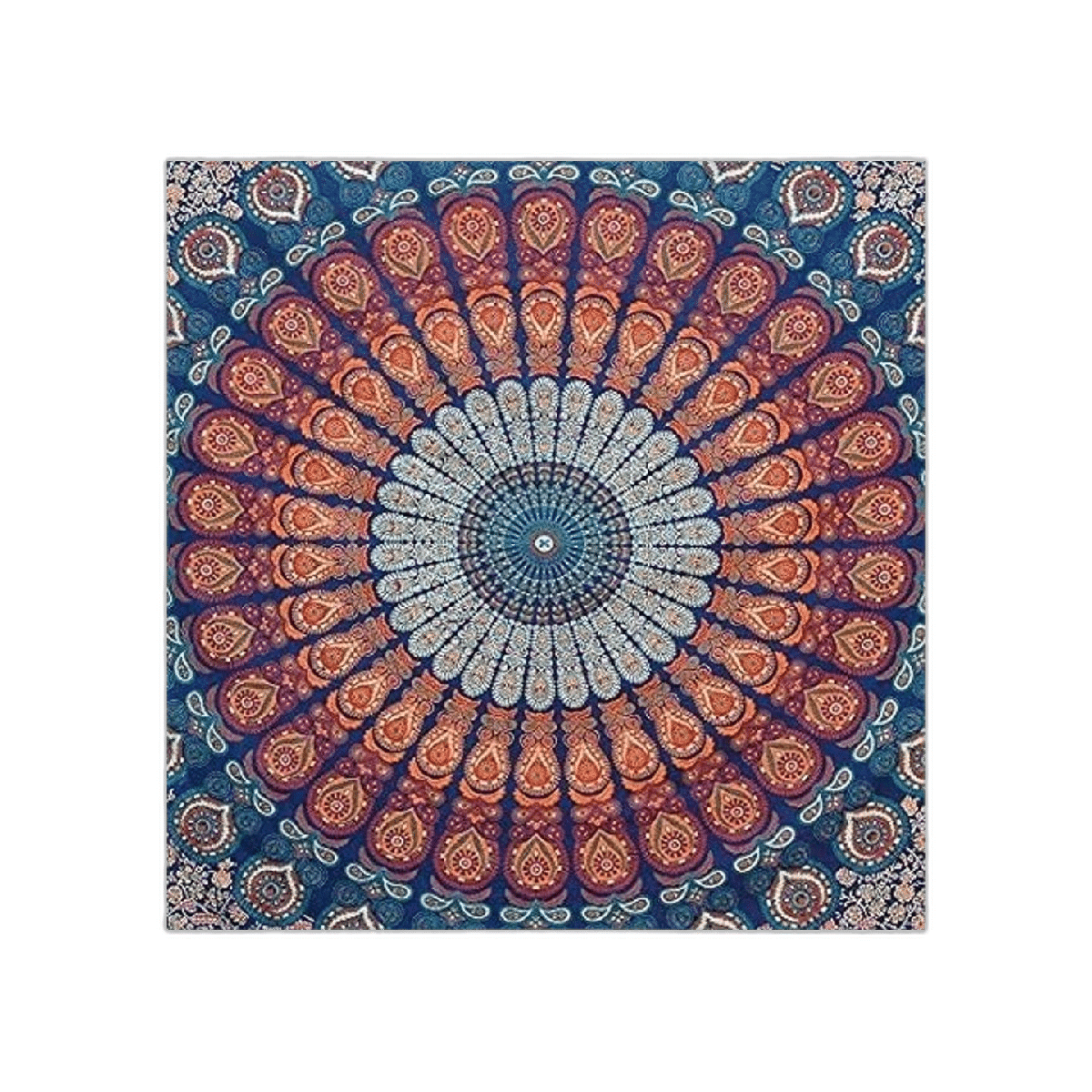 Tapiz hippie indio bohemio psicodélico azul dorado pavo