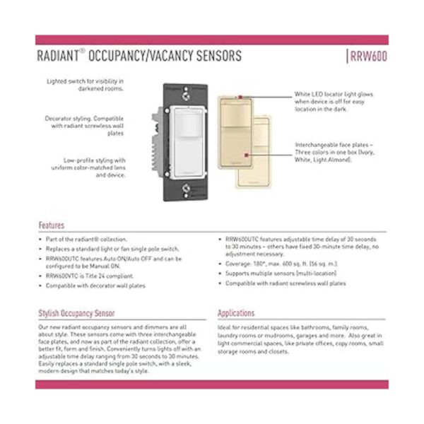 Pass Seymour rrw600utcccv4 radiante 600 W 2 Wire