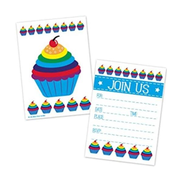 Invitaciones de fiesta de cumpleaños de cupcakes arcoíris_1