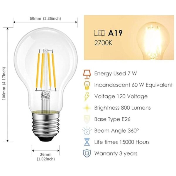 Bombilla de filamento LED vintage A19 con base E26 LVWIT_5