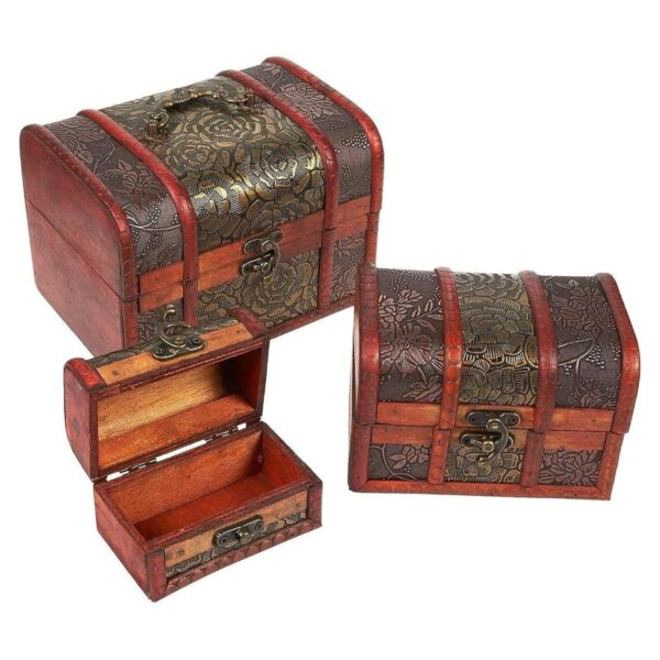 Juego de 3 cajas pequeñas de madera con motivo de flores_1