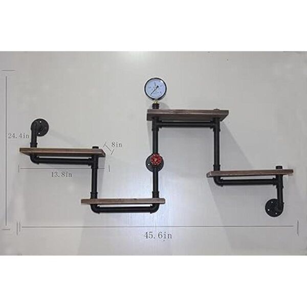 Estantería de pared de tubo de madera moderna y rústica_2