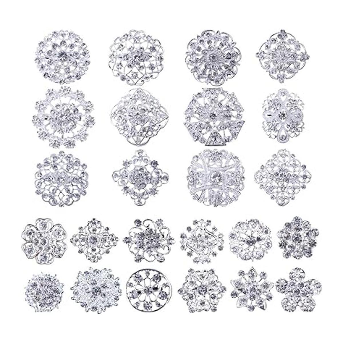 MEEJOA Juego de 24 broches de flores de cristal con