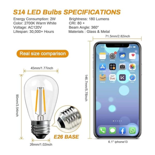 BRIMAX Bombillas LED Edison S14 de 2 W para exteriores_5
